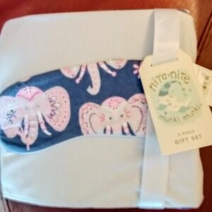 Munki Munki Elephant Motif PJ Set with Sleep Mask, Blue - Grey - Pink